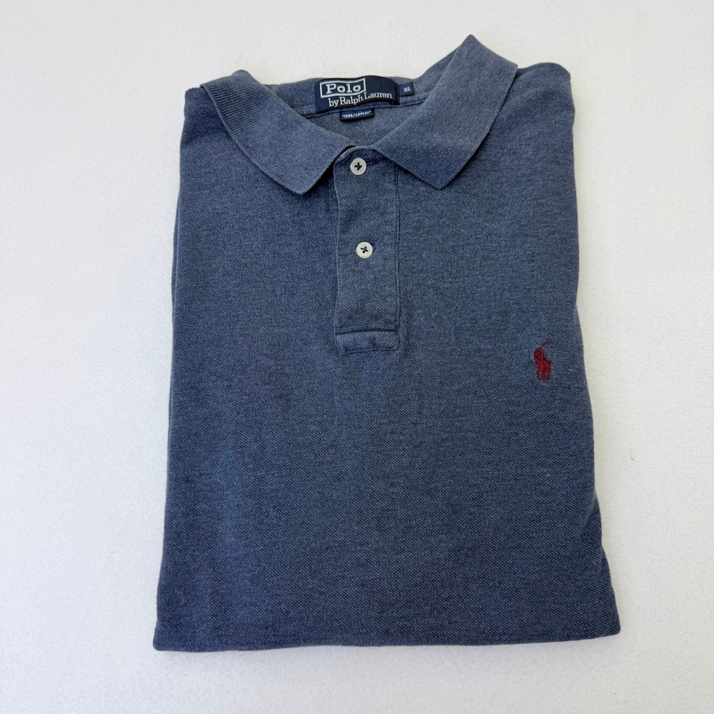 Preppy Polo Ralph Lauren Mens XL Blue Short Sleeve Pique Polo Shirt Red Pony